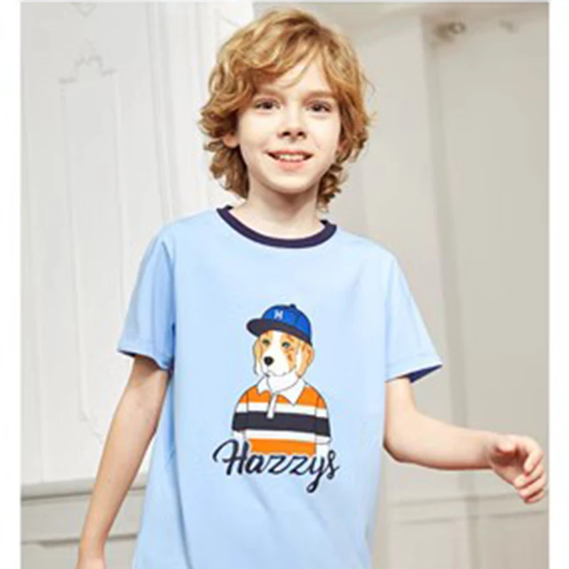 Hazzys Summer Cotton Boys' Round Neck Shirt Loose Thin Tops Slim Pure Fashion Short-sleeved T-shirt Hazzys Short Sleeve