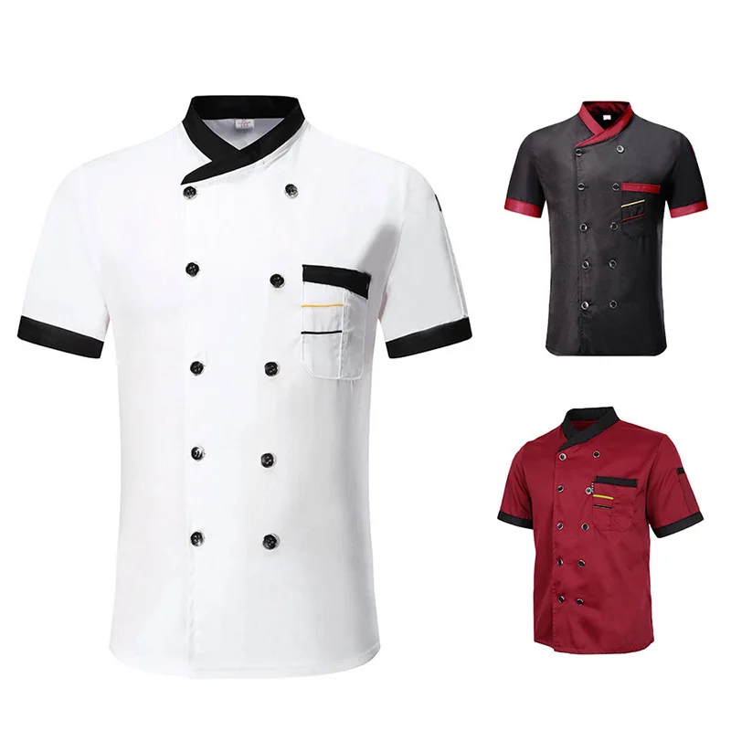

New Unisex Kitchen Hotel Chef Uniform Bakery Food Service Cook Short Sleeve Shirt Breathable Double Breasted Chef Jacket Clothes