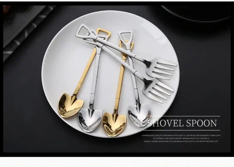 

Stainless Steel Shovel Shape Fork Multi-color Dinnerware Long Handle Fork Coffee Spoon Teaspoon Kitchen Tableware Kitchen Tools