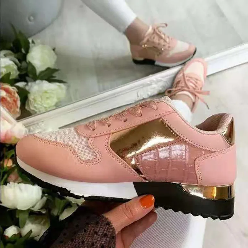 

Woman Vulcanize Shoes Casual Stitching Thick Fashion Breathable Comfortable New Round Toe Shallow Mouth Lace-up Sneakers Mujer