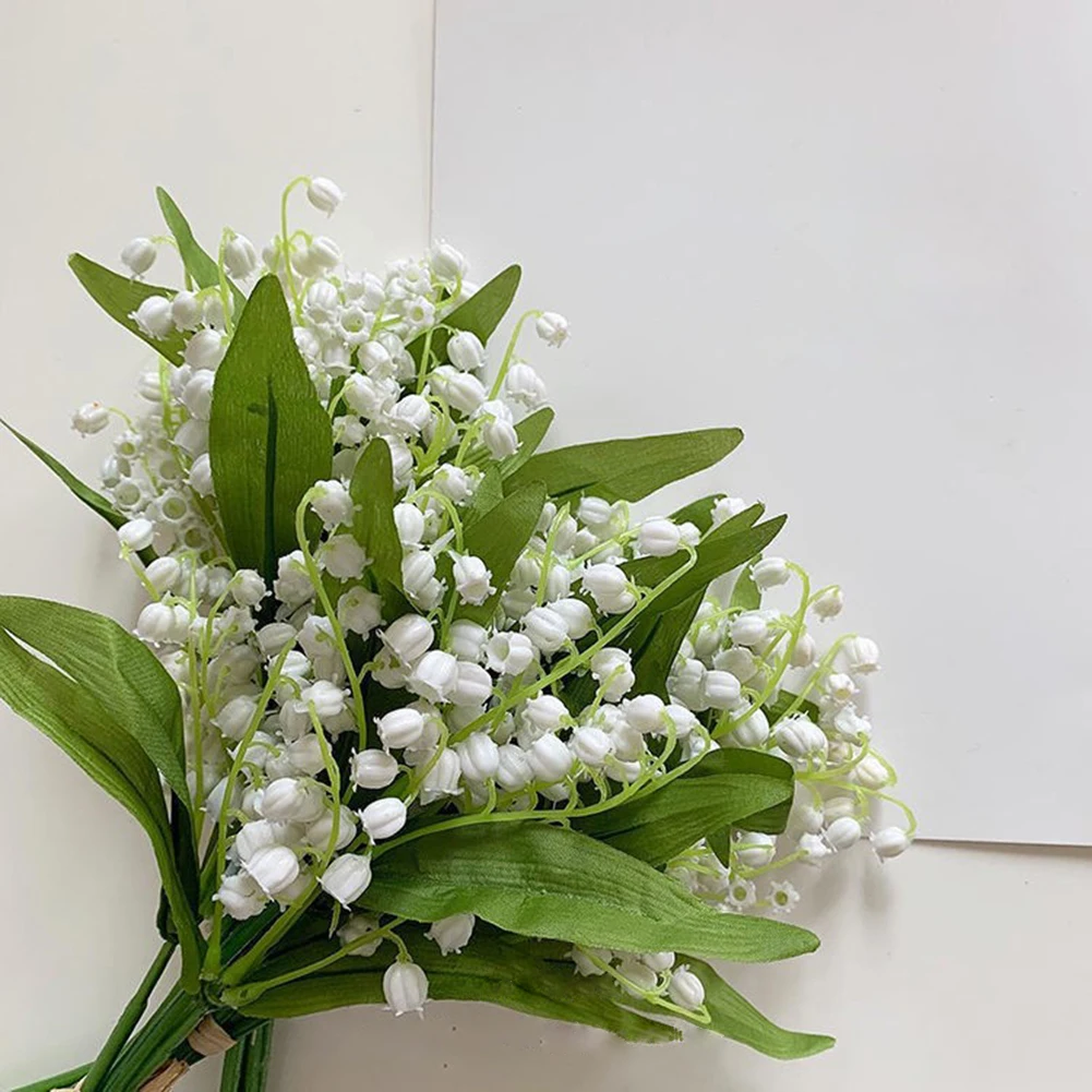 

1PCS White Artificial Lily of the Valley Flower Gift Silk Fake Flower Lily Bouquet for Home Office Wedding Party Decor Flore
