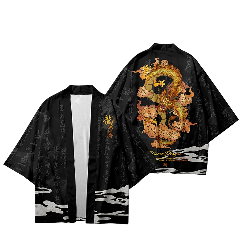 

Chinese Dragon 3D Kimono Loose Cardigan T Shirt Fashion Men's Harajuku Tops Casual Style Kids Summer Sunscreen Shirt Clothing