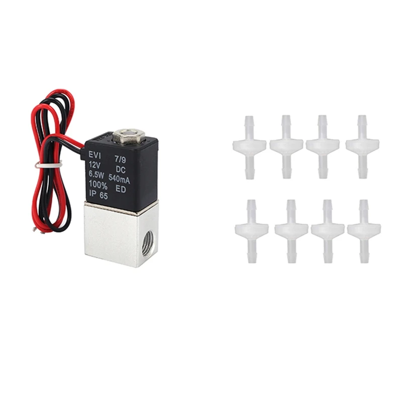 

1 Pcs DC12V Solenoid Valve 1/4 Inch 2 Way Pneumatic Valves & 8 Pcs 1/4Inch Check Valve 6mm PVDF One Way Valve