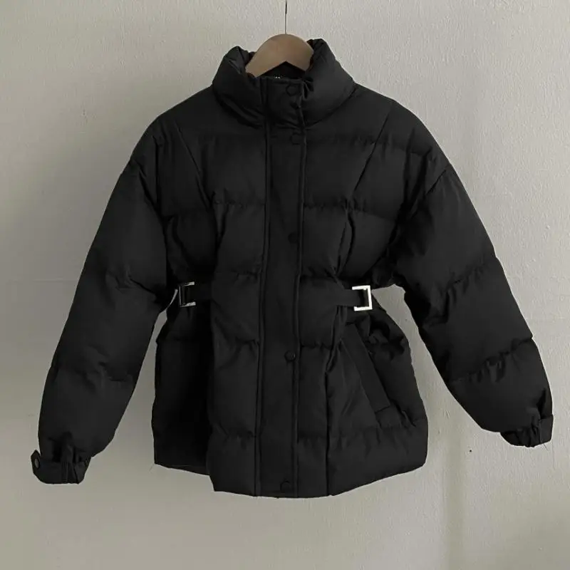 Winter Thick Cotton Padded Coats Women 2022 Single-Breasted Zippers Lace-Up Female Parkas Stand Collar Female Jackets
