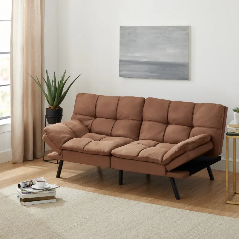 

Mainstays Memory Foam Futon, Camel Faux Suede Fabric