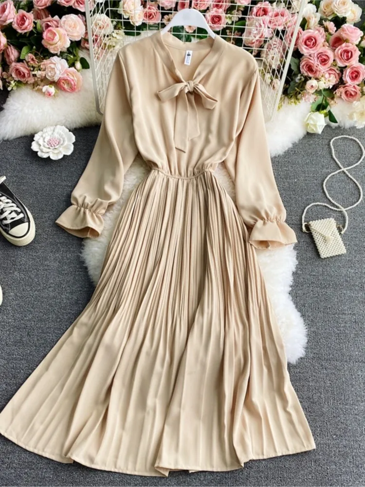 

Women Casual 2022 Spring Summer Long Sleeve Maxi Dress Holiday Femmle Chiffon A-Line Fashion Robe