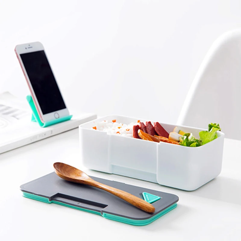 Bento Boxes Japanese Lunch Box with Mobile Phone Holder Leak-Proof Bento Microwavable Thermo Food Storage Containers Tableware