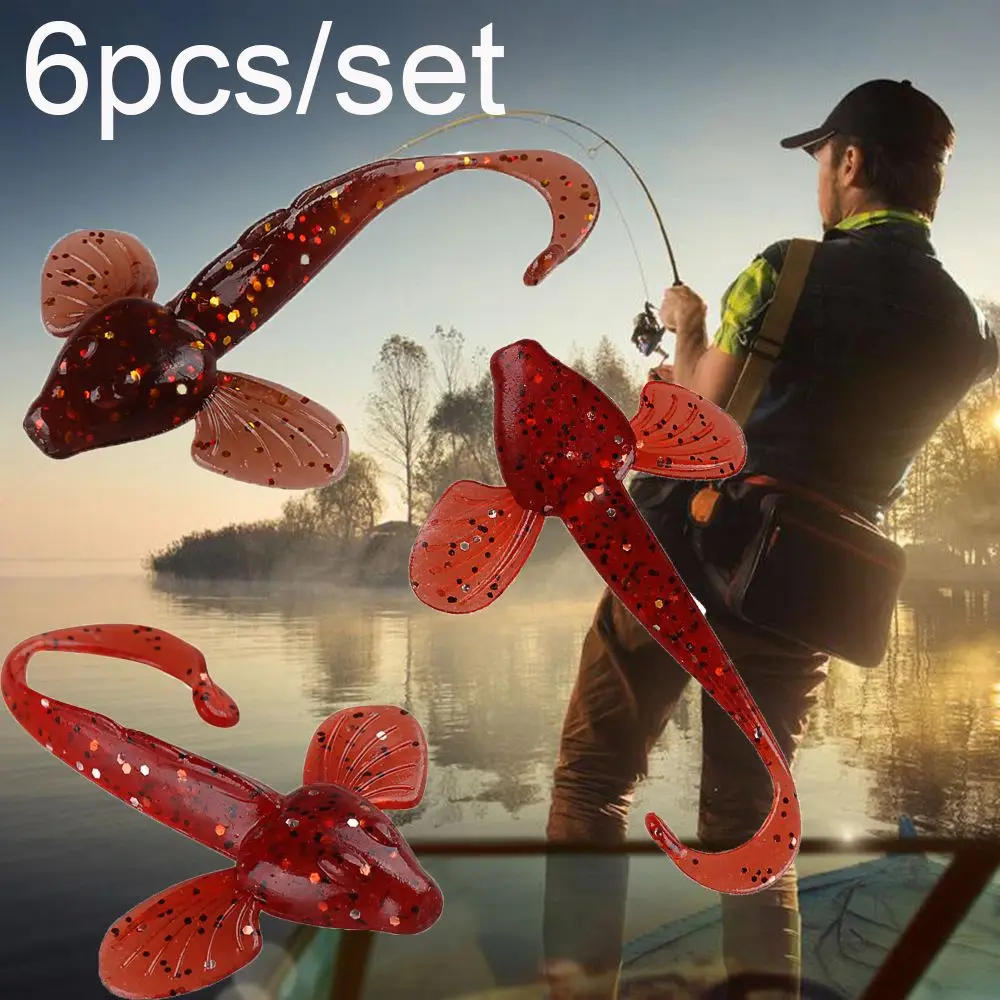 

6 Pcs/Set Jigging Artificial Fins Gear Silicone Jig Head Soft Shrimp Maggot Fishing Bait Worms Fish Lure