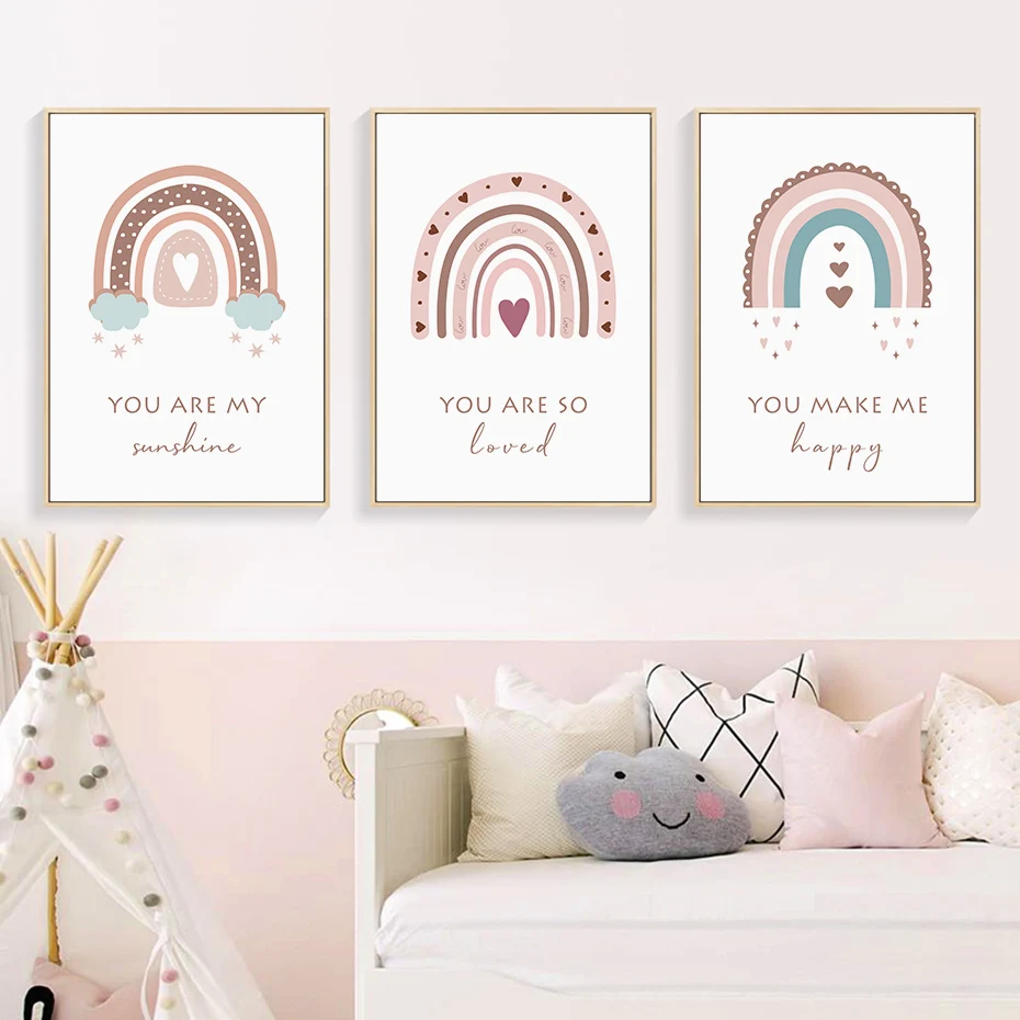 Современные радужный свет любовь счастливый детский постер холст живопись Карикатура настенное искусство печати Картины Декор для детской комнаты дома.