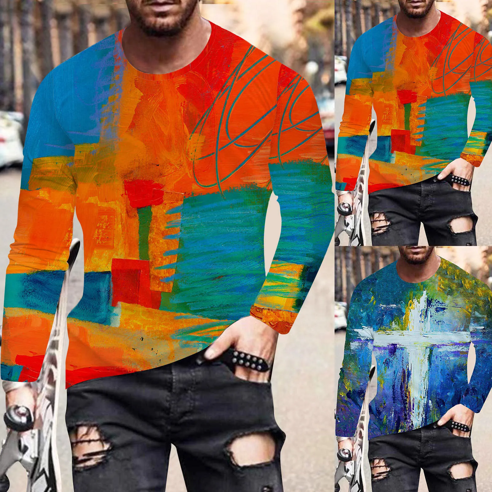 

Mens Vintage T Shirts Mens Fashion Retro Sports Fitness Outdoor 3D Digital Printed T Shirt Long Sleeve Shirt Top Long Tunic Tops