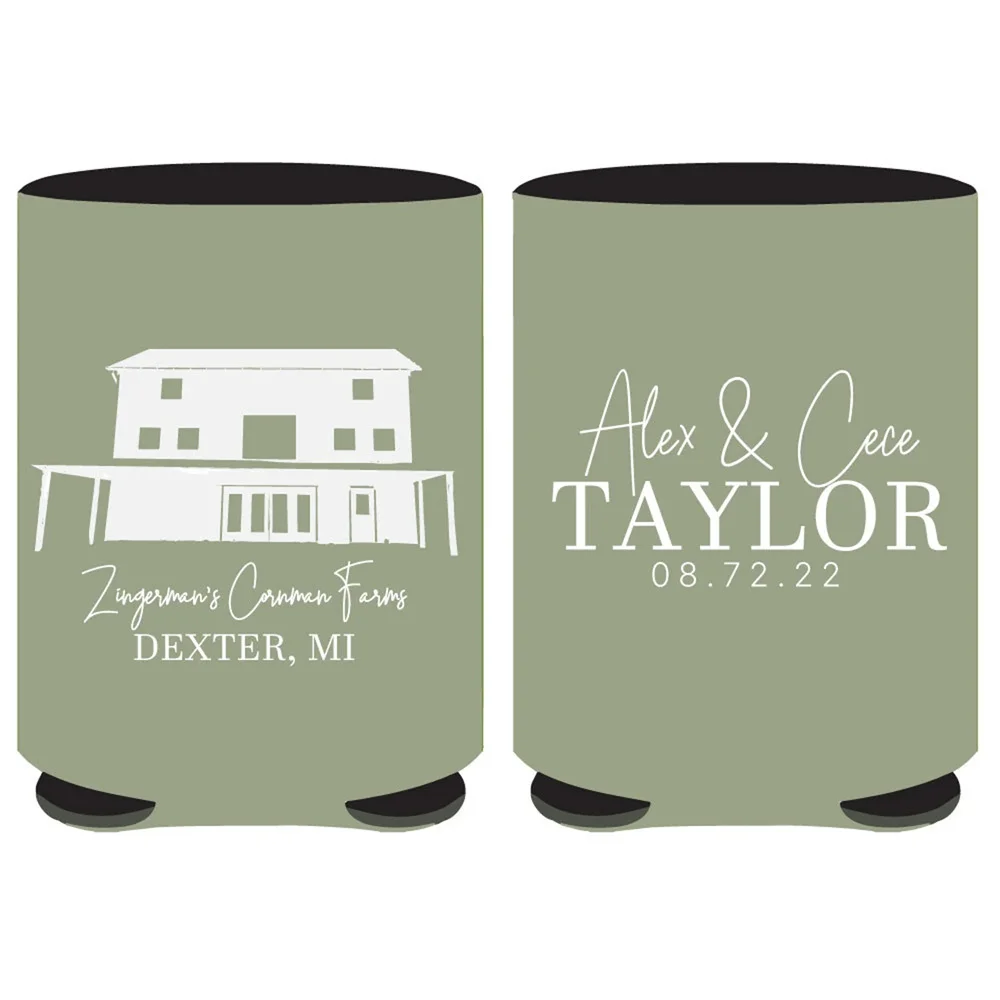 Venue Illustration Can Coolers for Wedding Favors, Venue Can Cozy Custom Venue Wedding Can Coolers, Venue Beer Cozy for Wedding