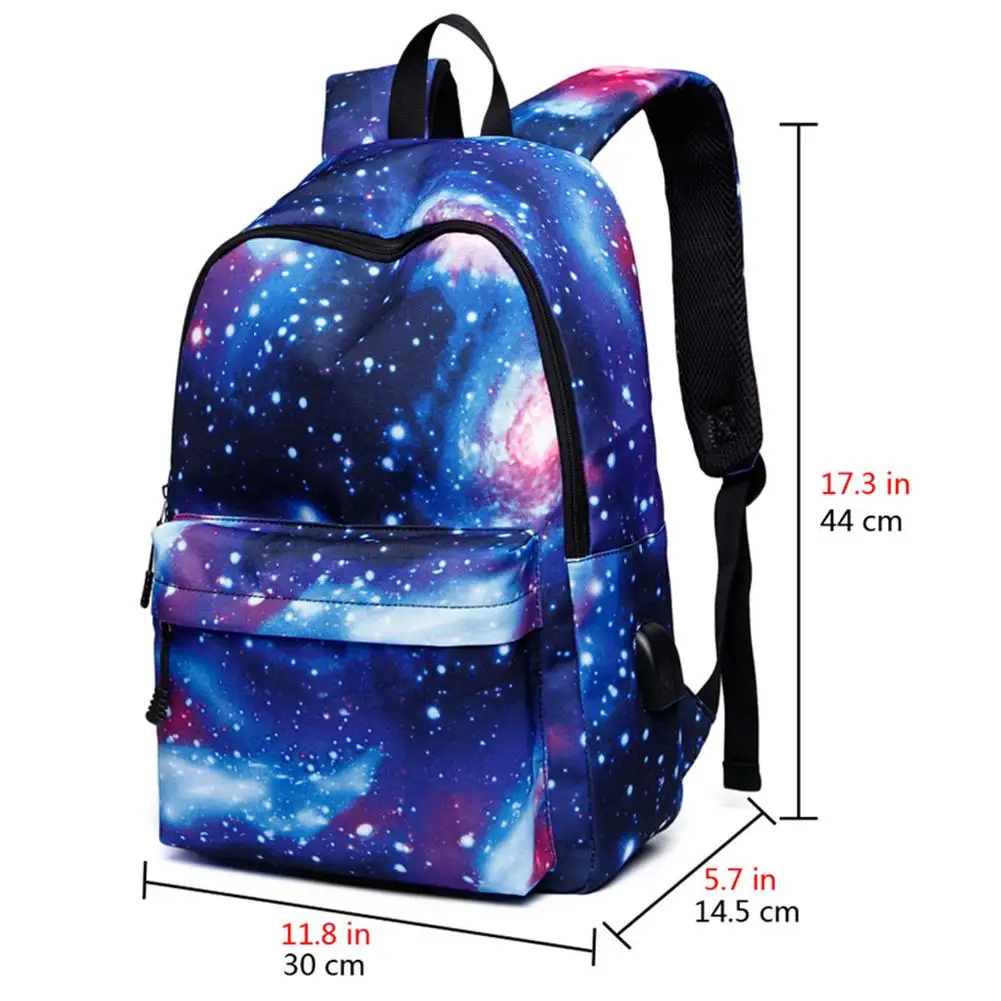 Galaxy Backpack School College Laptop USB Charging Port Backpack for Teenagers Boys Girls Bags Star Universe Space Bookbags