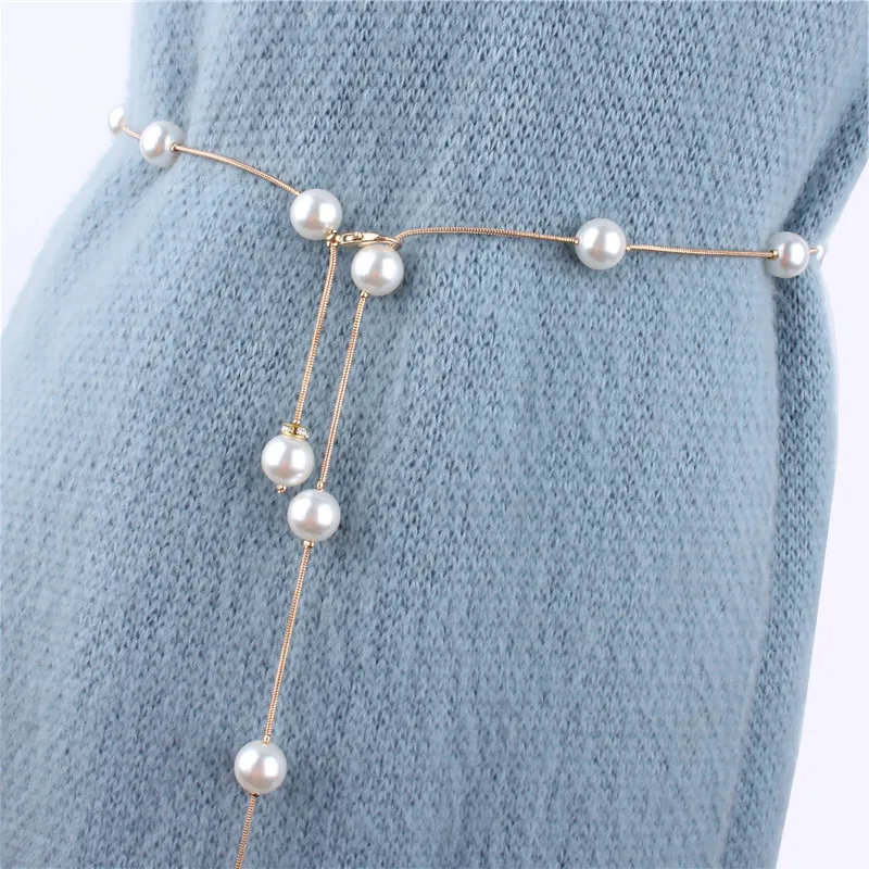 

Women Waist Pearl Belt Elegant Gold Luxury Design Girdle Gothic Female Girls Dress Crystal Strap Wedding Chian Belt