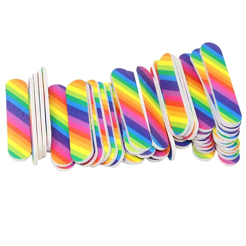 

100PCS Mini Rainbow Nail File Colorful Nail Art Sanding Blocks Double Sided Nail Files Manicure Pedicure Nail Buffers File Tools