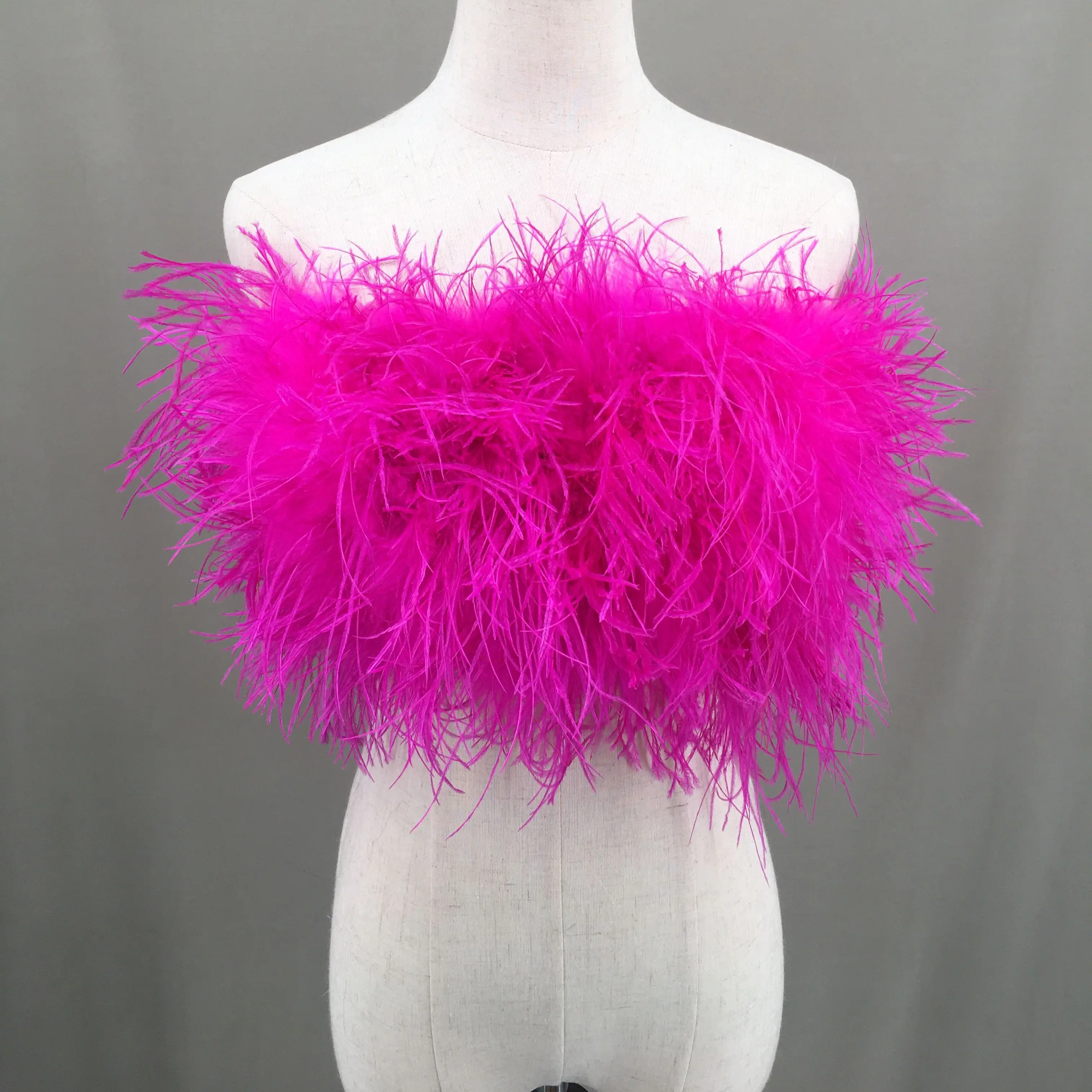stock on sale  feather tube top strapless vest mini top furry for party fushia hot pink color