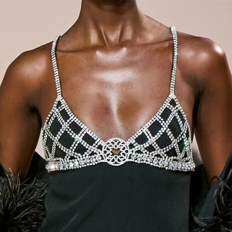 

2022 модная сетчатая цепочка Стразы для груди, женский ночной клуб, бикини вечерние вечерний Блестящий бюстгальтер с кристаллами, цепочка для...