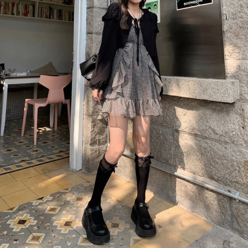 Женское Сексуальное Милое сарафан в клетку платье из двух частей солнцезащитный