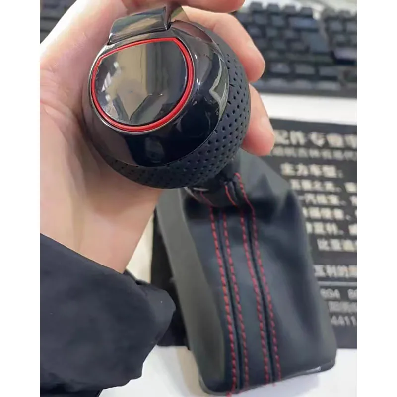 

3PCS Leather with Hole with Red Frame Model S logo Gear Shift Knob Ball with Dust Cover for Audi A6 C7