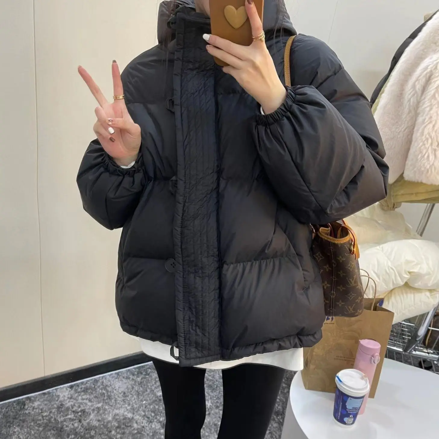 Women White Duck Down Jacket with Hood Autumn Winter Warm Buttons Outwear Casual Korean Style Coat 2023 New Light Down M36