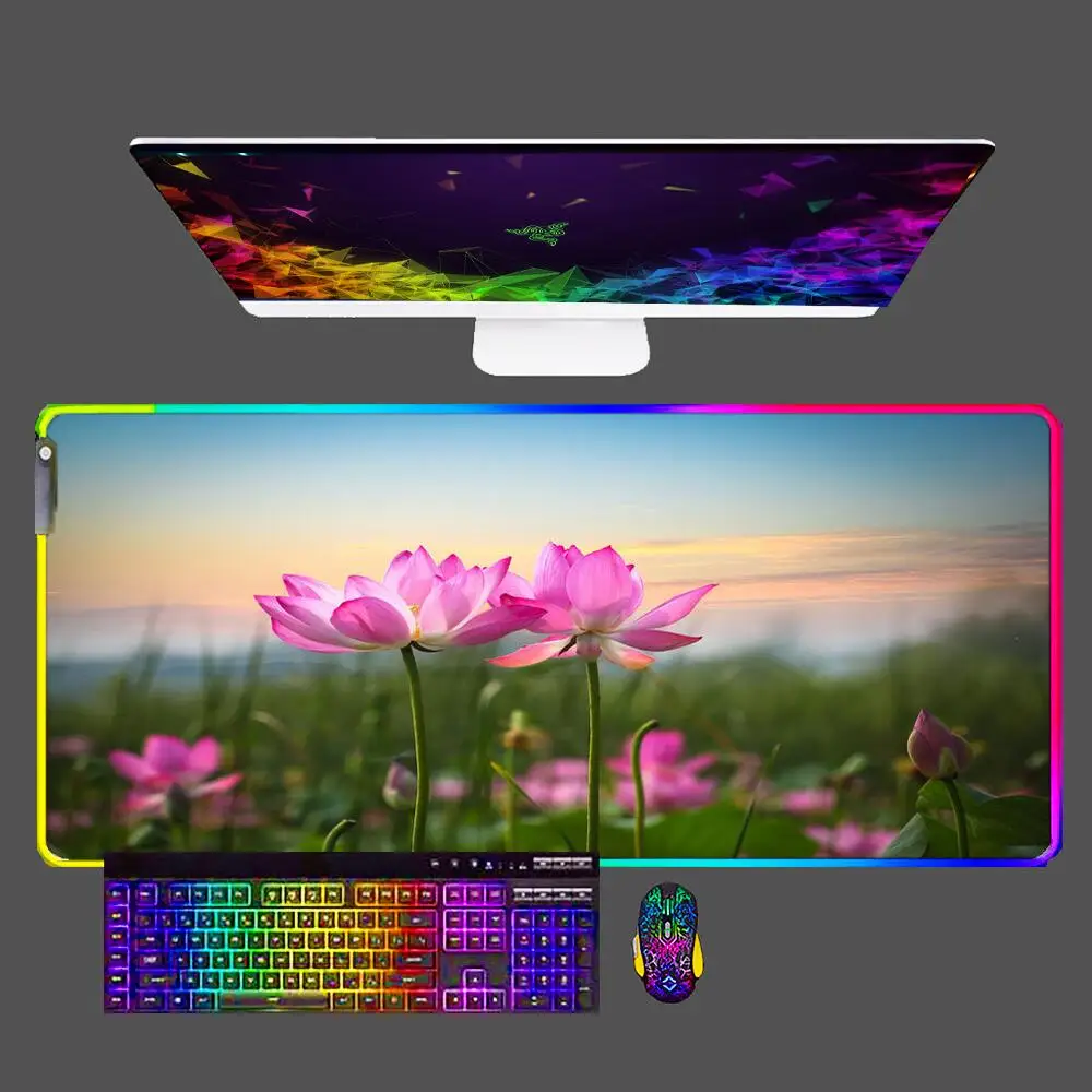 

Lotus HD Wallpaper Mat Mouse RGB Print Laptop Computer Gamer Locking Edge LED Mouse Pad Keyboard Mini PC Rubber Office Mousepad
