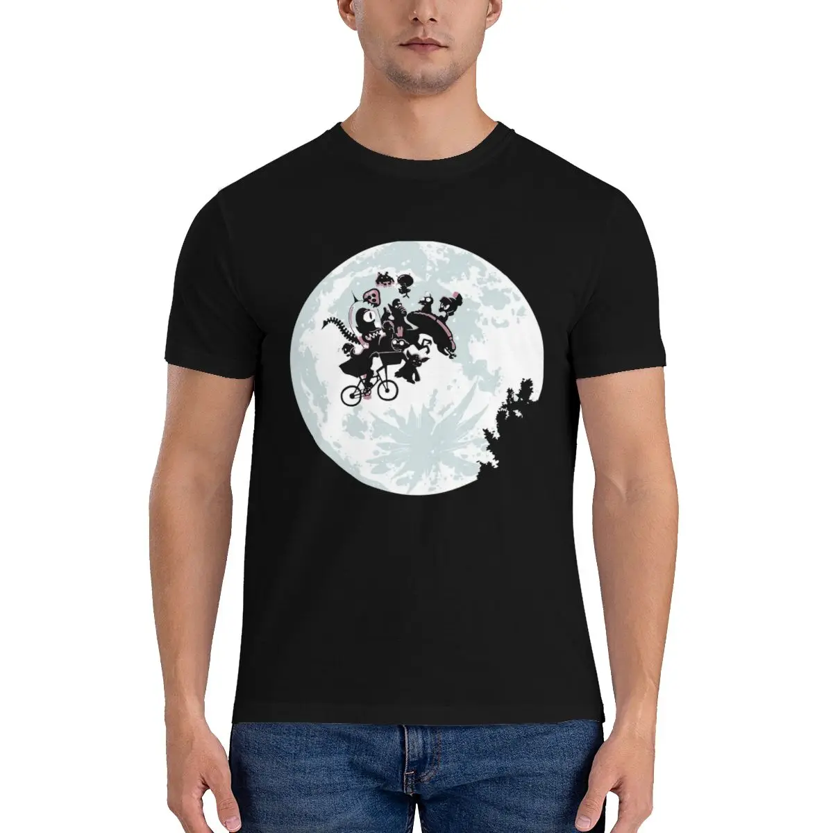 

Moon Aliens Saved By Bicycle Vintage T-Shirts Man Funny Thing Funny Printed T Shirts Short Sleeve Beach Tshirt Street Style