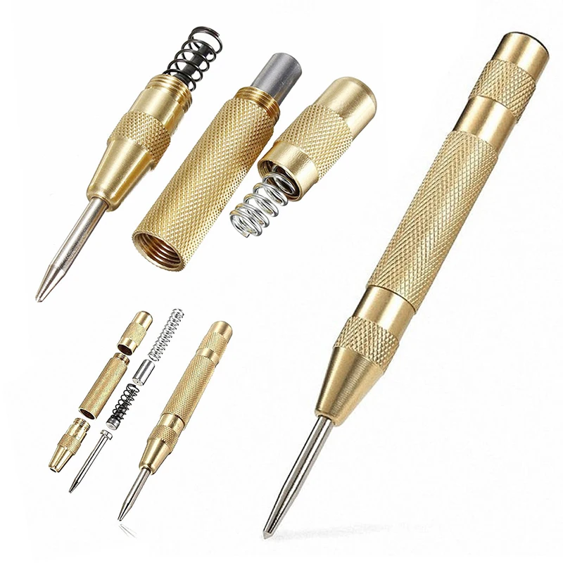 

New 5'' Automatic Center Pin Spring Loaded Marking Starting Hole Tool Gold