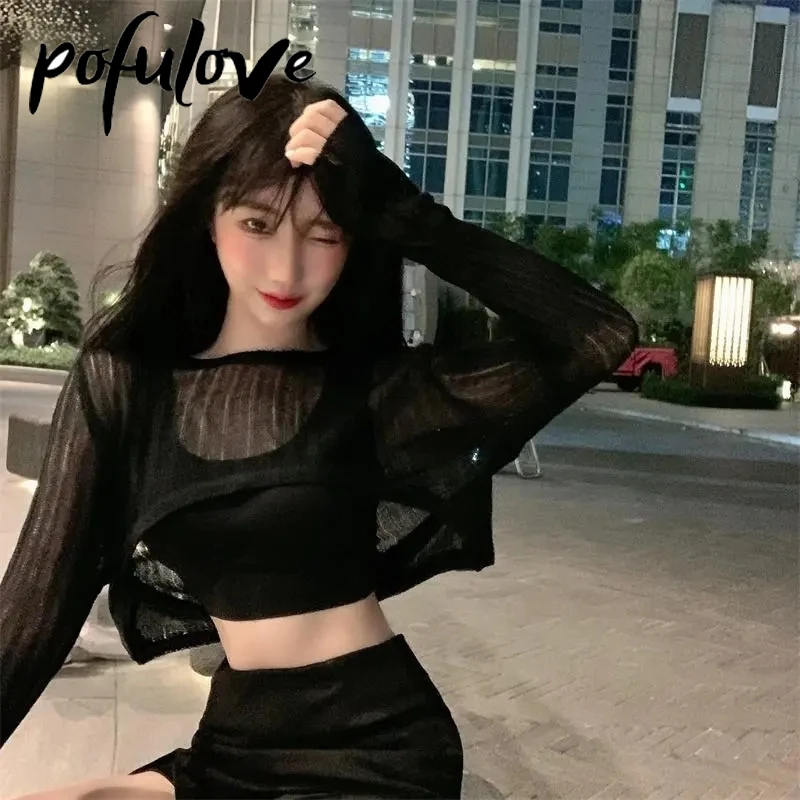 Женская блузка с длинным рукавом тонкий короткий Свободный пуловер в готическом