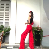 embroidery wide leg pants women high waist pants drawstring solid colors 2021 indie street new fashion casual commute trousers