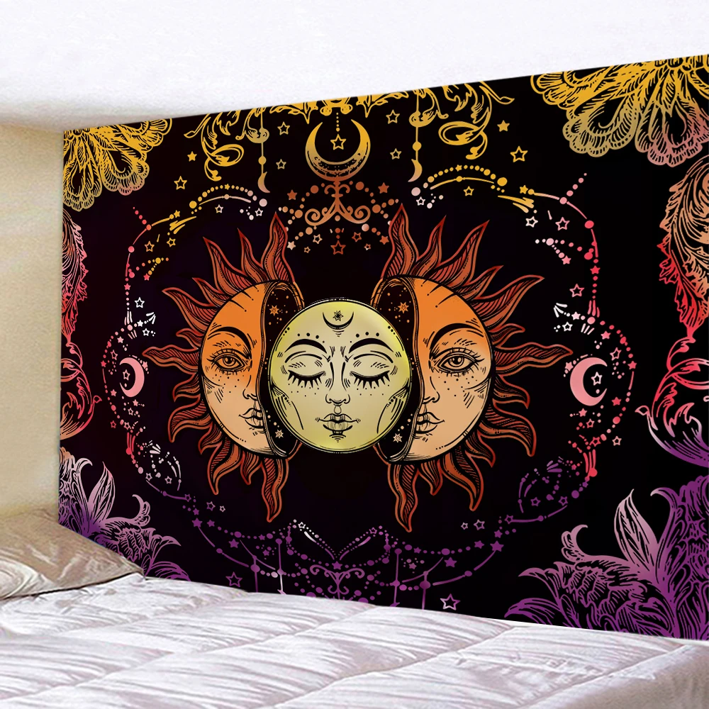 

Psychedelic Sun And Moon Home Decor Boho Wall Hanging Tree Of Live Moon Phase Starry Sky Witchcraft Tapestries Background Cloth