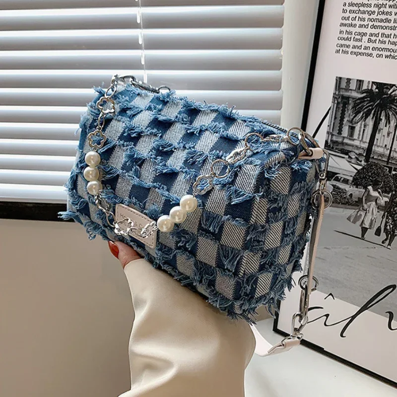 

New Personalized Women Bag Plaid Splicing Crossbody Bag Trendy Small Square Bag Luxury Designer Trends Shoulder Bag