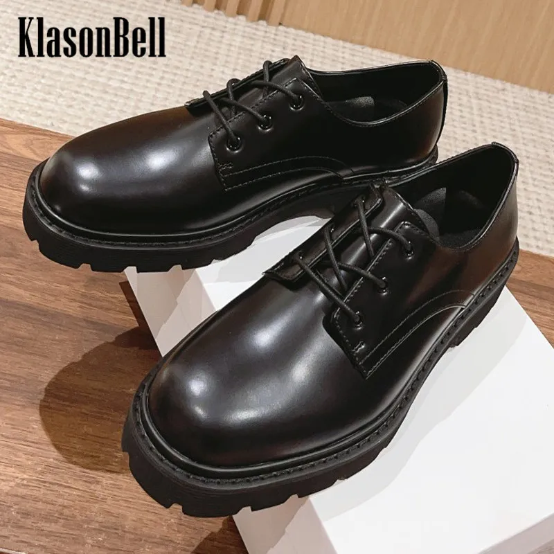 

9,28 KlasonBell Осенние новые повседневные Лоферы туфли-лодочки женские на шнуровке с круглым носком на толстой подошве из натуральной кожи