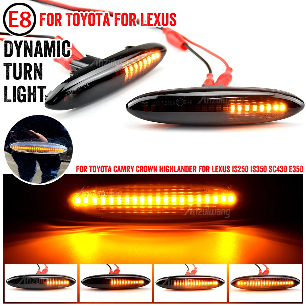 

For Lexus IS250 IS350 SC430 E350 Toyota Camry Highlander Crown Led Water Flowing Dynamic Side Turn Signal Indicator Lights