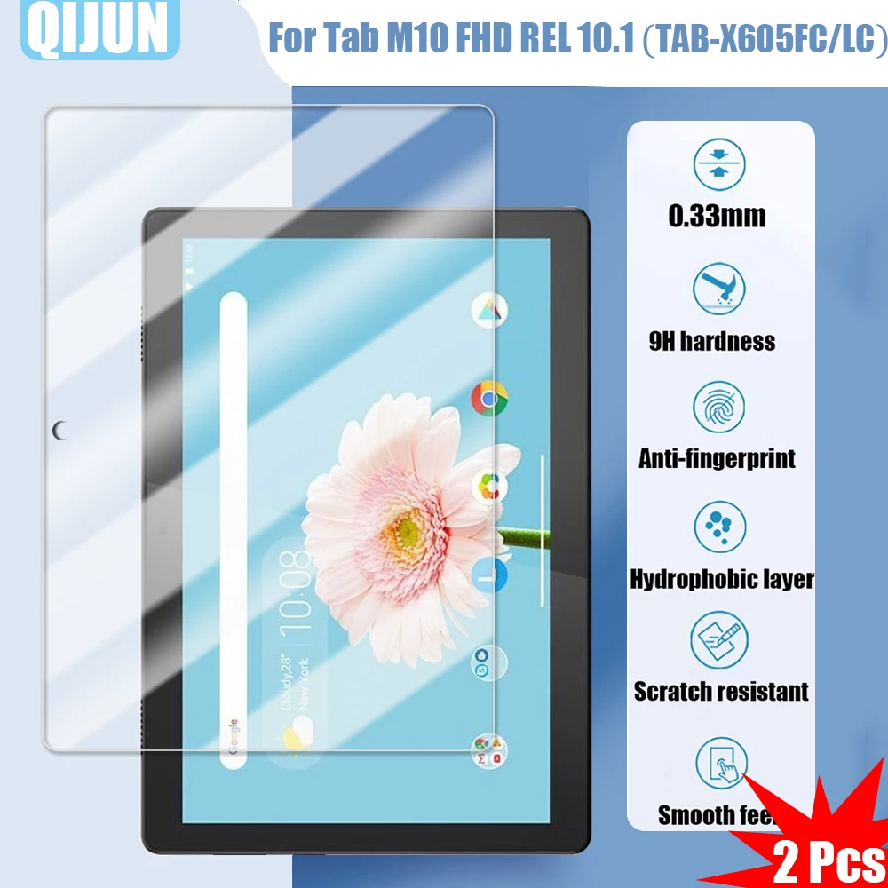 

Tablet Tempered glass film For Lenovo Tab M10 FHD 10.1" Explosion proof and Scratch Proof resistant waterpro 2 Pcs for TB-X605FC
