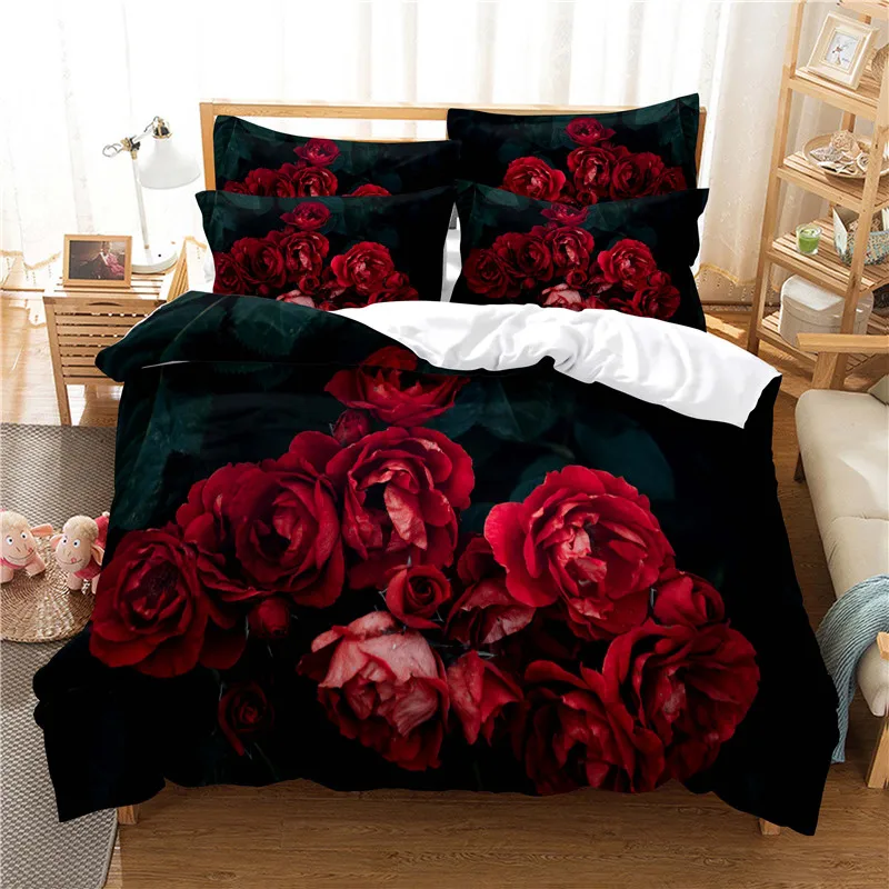 

Hermoso juego de ropa de cama de color rosa, juego de funda nórdica con estampado Digital 3d, ropa de cama de tamaño Queen,