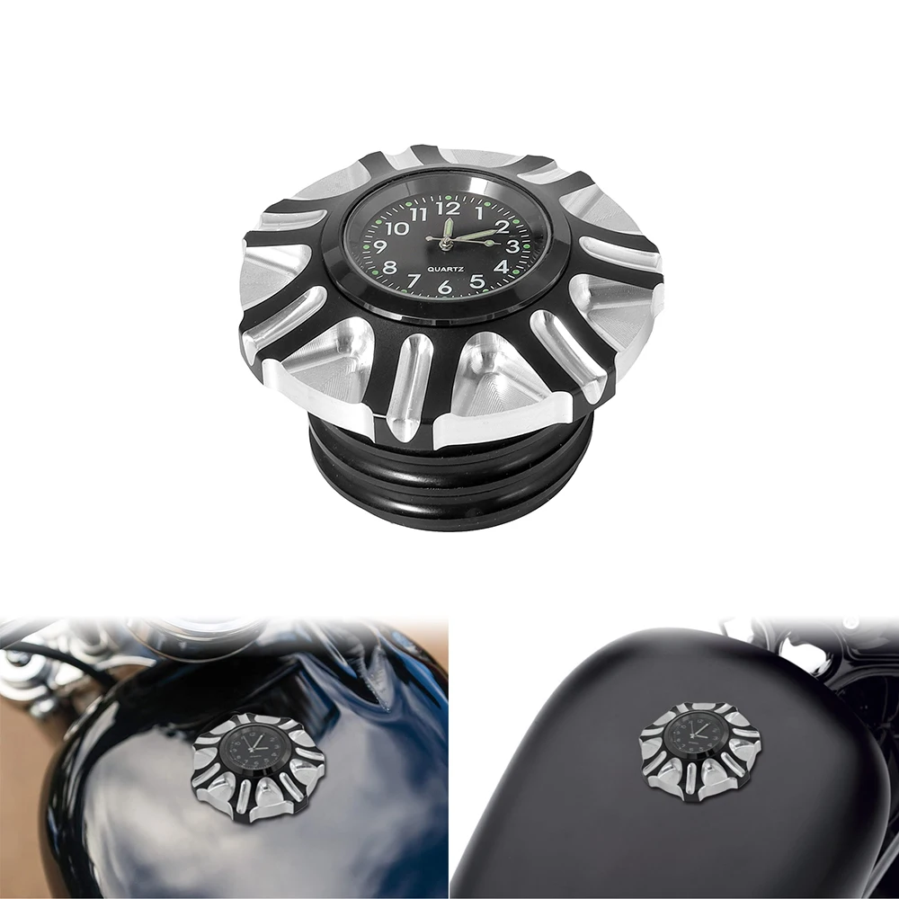 

Motorcycle Fuel Gas Tank Decorative Oil Cap Cover With Clocks Chrome For Harley Sportster Touring Road King Dyna Softail