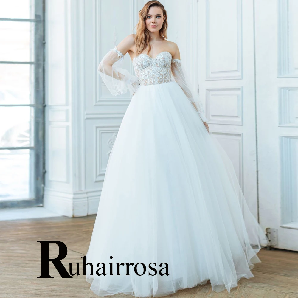 

Ruhair Generous Sweetheart Puff Sleeves Wedding Dresses A-Line For Women Appliques LaceVestidos De Novia Formal Brides Gown