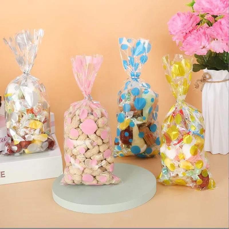

200pcs/lot Dots OPP Baking Bags Flat Open Top Candy Cellophane Bag Cookies Packaging Wedding Party Small Gift Bags