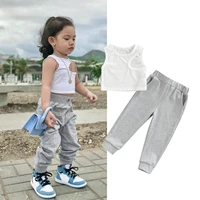 newborn baby girls outfit set 2022 summer new girls suit two piece solid color sleeveless trousers set baby girl clothes