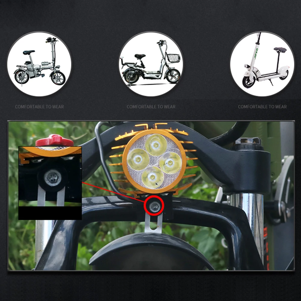 

Electric Bike LED Headlight 12W 12-72V Waterproof Front Lamp 4 Lights With Horn Electric Bicycle Light Flashlight Cycling Equips