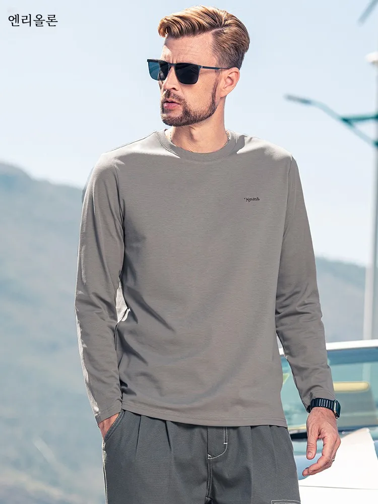 Yingjilun Smooth Mercerized Cotton Long sleeves Shirt Men's Spring and Autumn European American Simple Letter Embroidery ...