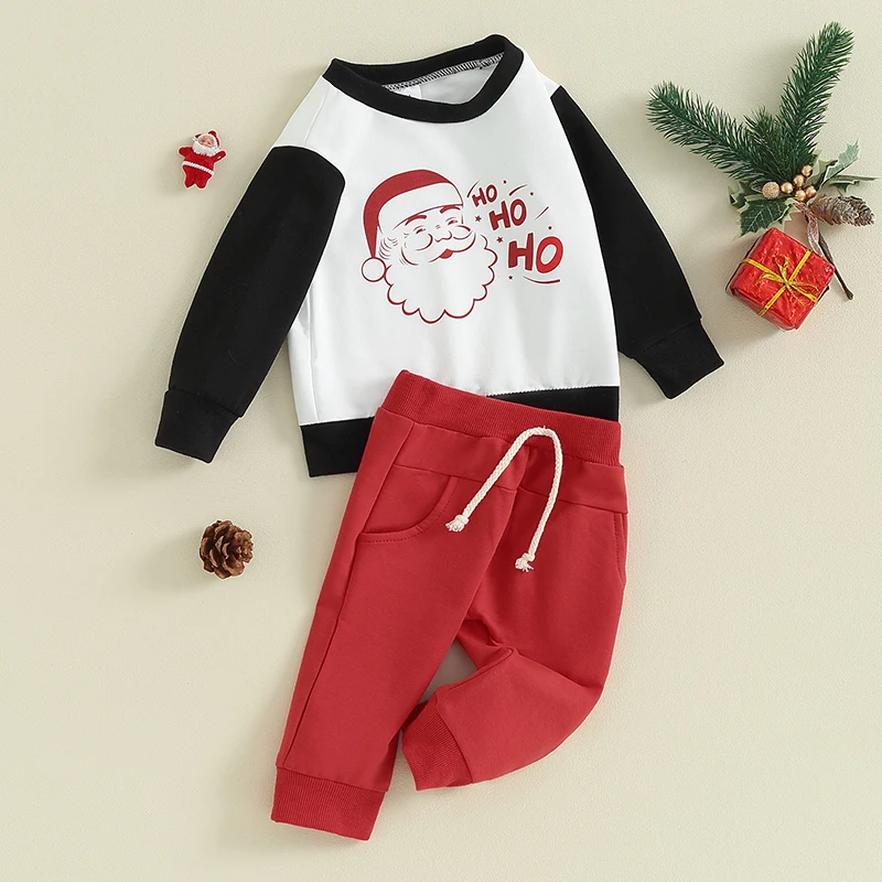 

Рождественская Одежда для маленьких девочек и мальчиков, пуловер с длинным рукавом и графическим принтом, комплект из топа и брюк, одежда для малышей