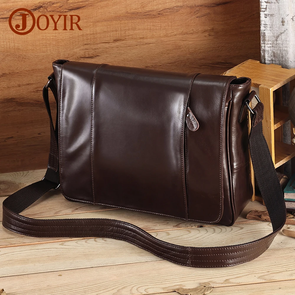 JOYIR Men's Genuine Leather Shoulder Bag Vintage Flap Messenger Bag for iPad Tablet 14" Laptop Travel Busniess Crossbody Bags