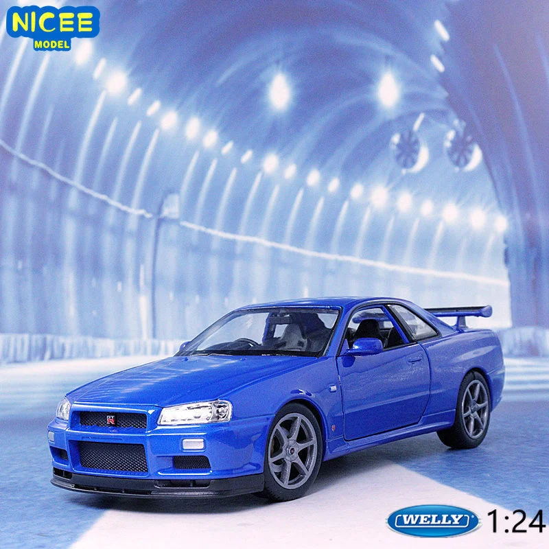 

WELLY 1:24 Nissan Skyline GT-R R34 High Simulation Diecast Car Metal Alloy Model Car Children's toys collection gifts B236