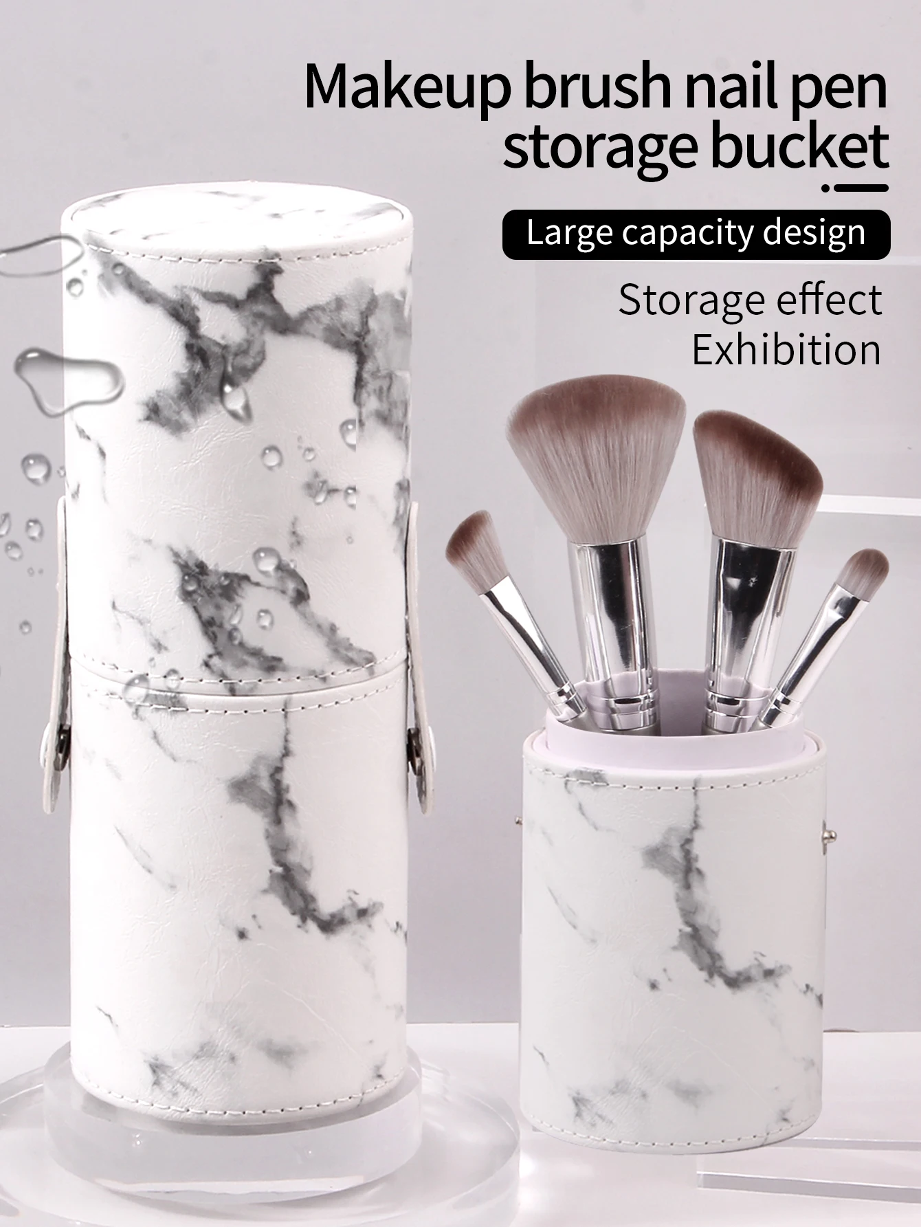1 Шт. Портативный Цилиндр Для Кистей Макияжа Мраморный Дизайн Водонепроницаемая