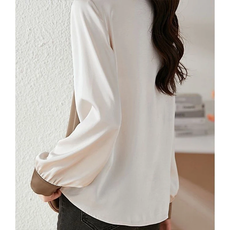 Korean Fashion White Coffee Color Chic Chiffon Shirts Office Lady Long Sleeve Casual Blouse Female Clothes All-match Elegant Top enlarge