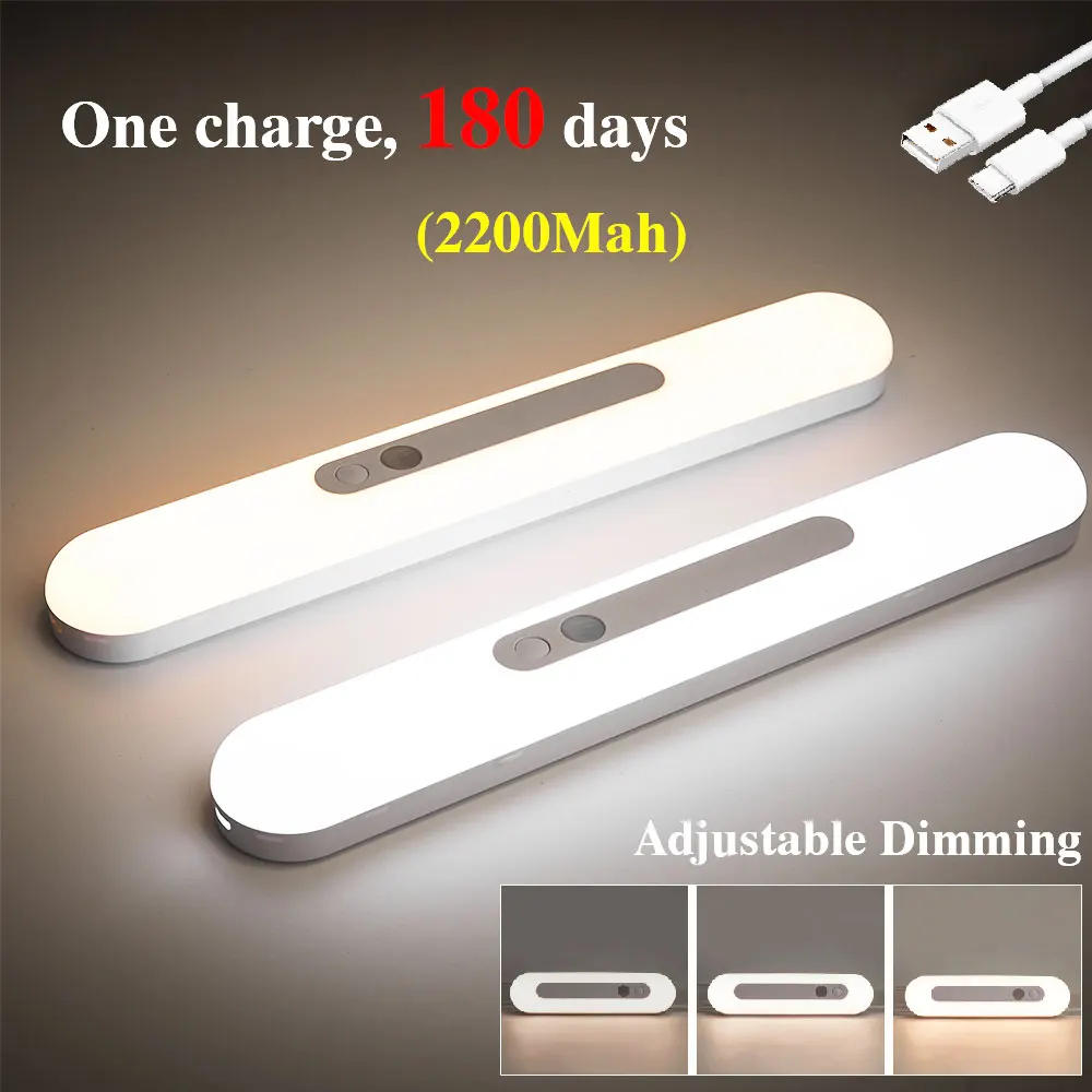 

USB Rechargeable Led Human Body Induction Night Light Stepless Dimming Reading Eye Protection Wardrobe Bedside Corridor Lighting