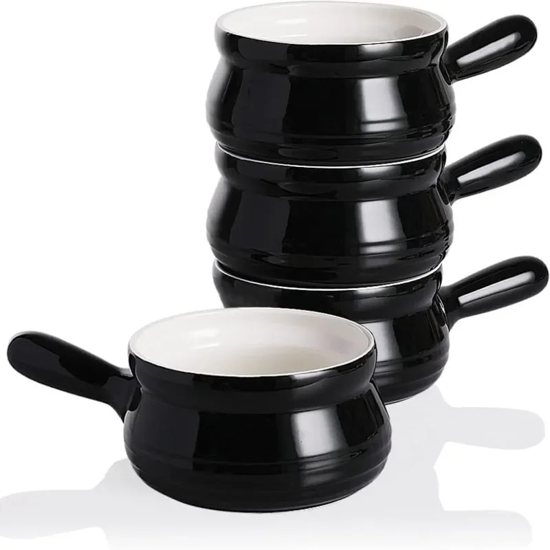 

Porcelain Soup Bowls with Handle, 22 OZ Ceramic Serving Crocks for French Onion Soup, Pumpkin Soup, Oatmeal, Stew, Dishwasher an