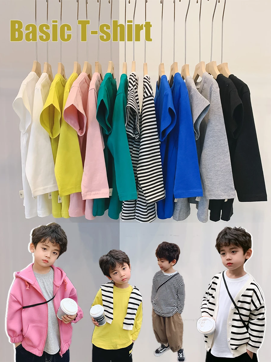 

Children's Clothing 2022 New Children's Loose Inner Wear Long-Sleeved Boys Spring and Summer Casual Short-Sleeved Top Tide