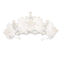 womens crown white bowtie pearl headdress fashion show styling accessory jewelry ornament headwear ladies 1pc