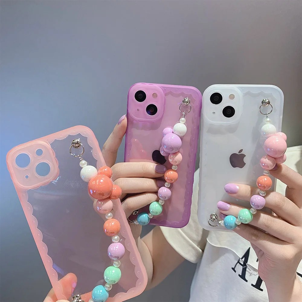 Чехол с цепочкой на запястье для iPhone 13 11 Pro Max XR кружевной прозрачный милый чехол
